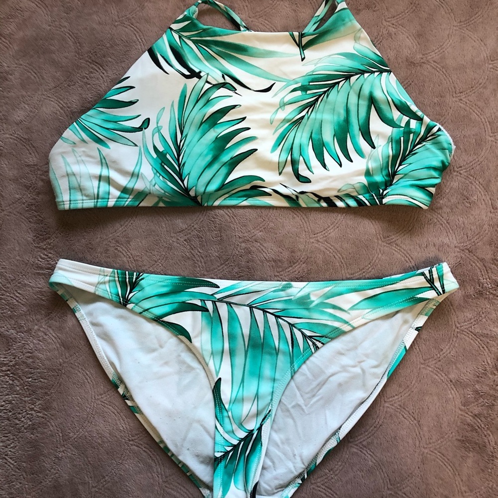 Tropical Leaf Print Bikini Set